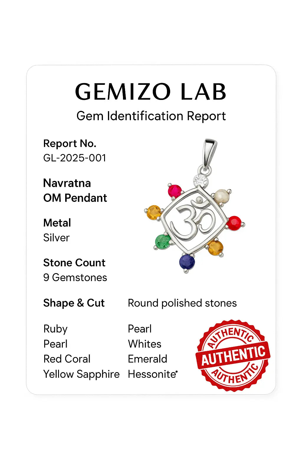 Navratna (Nine Gems) Pendant – Energized & Certified for All Planets