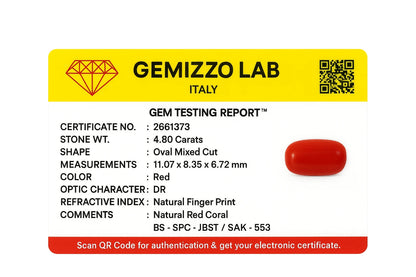 Natural Red Coral (Moonga) 4.8 Ct Certified Mars Mangal Gemstone
