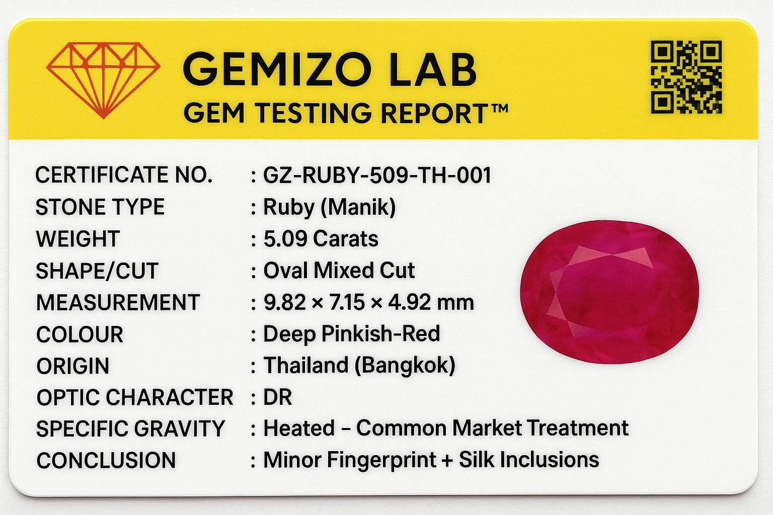 5.09 Ct Certified Ruby Manik Thailand Origin Sun Gemstone