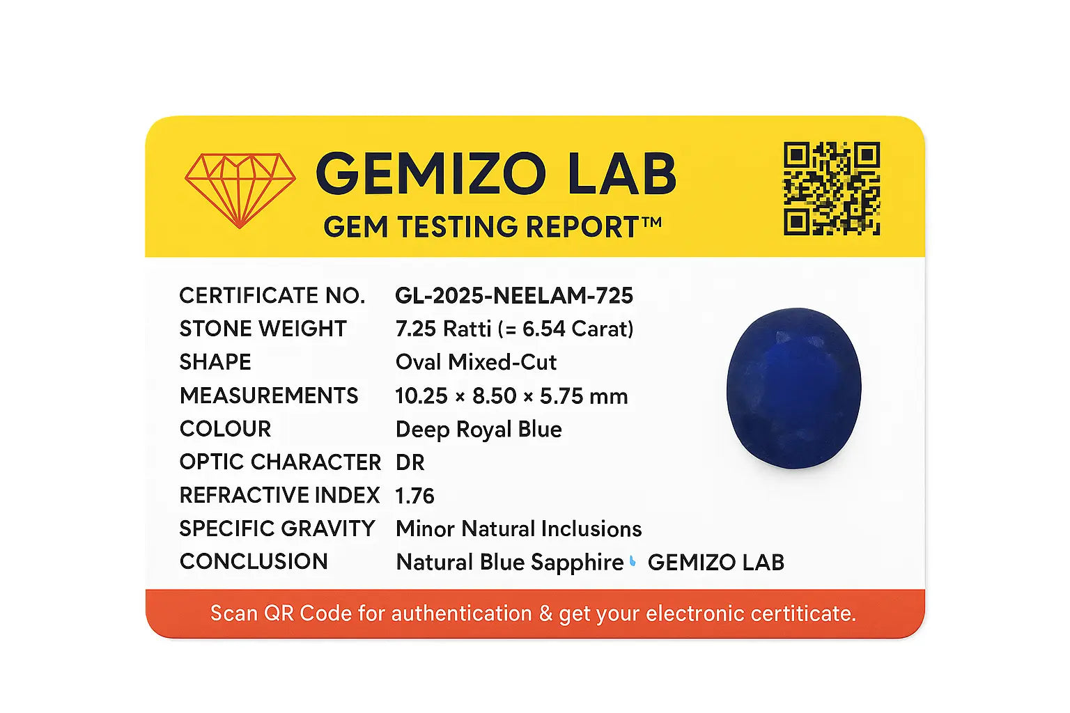 7.25 Ratti Certified Natural Neelam Stone Blue Sapphire for Saturn