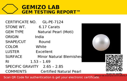 Certified Natural Pearl (Moti) 6.17 Carats India Origin Gemstone